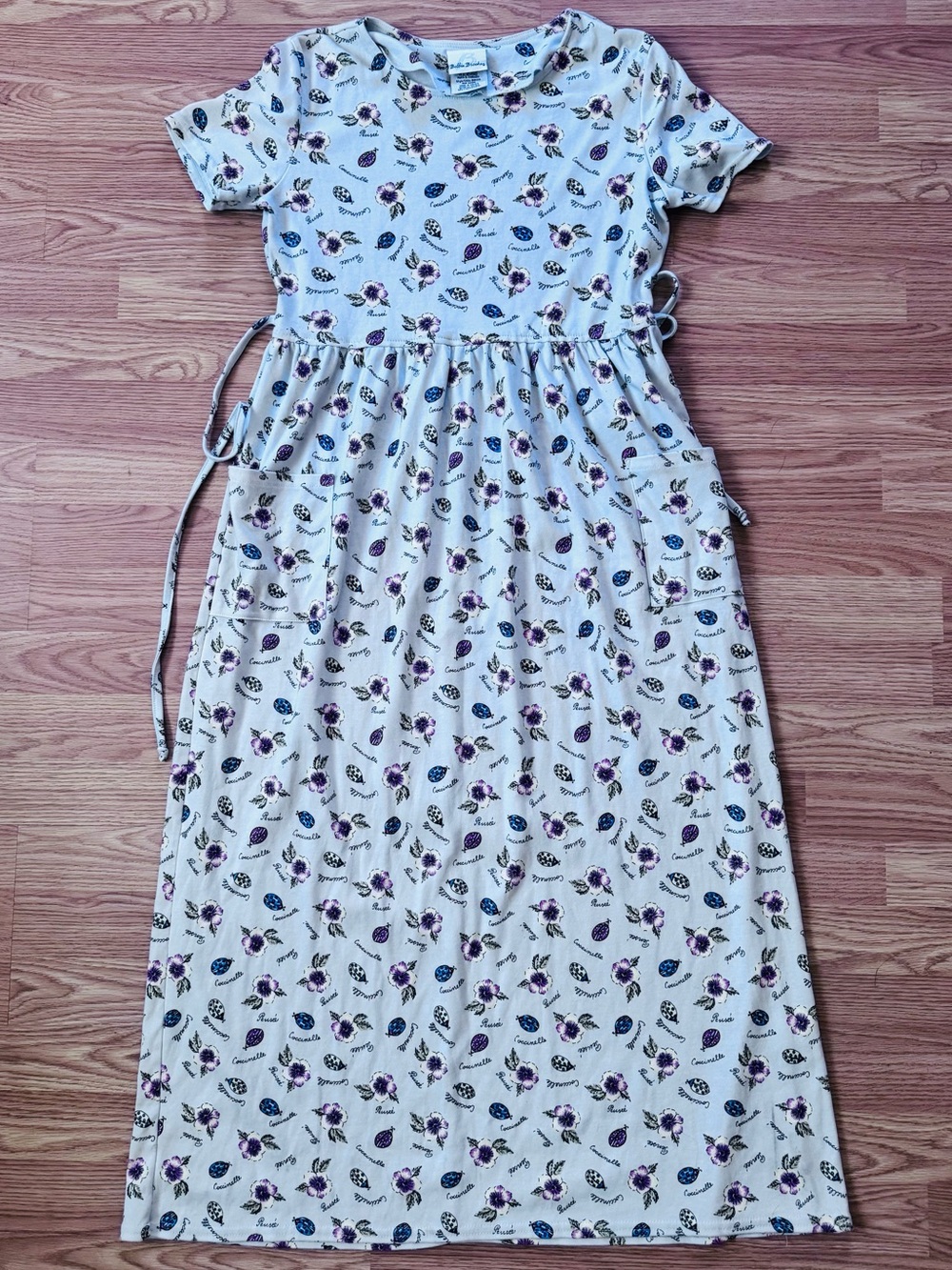 1990s vintage Bobbie Brooks Knit Floral Ladybug Jersey Midi Pockets Dress Sz S